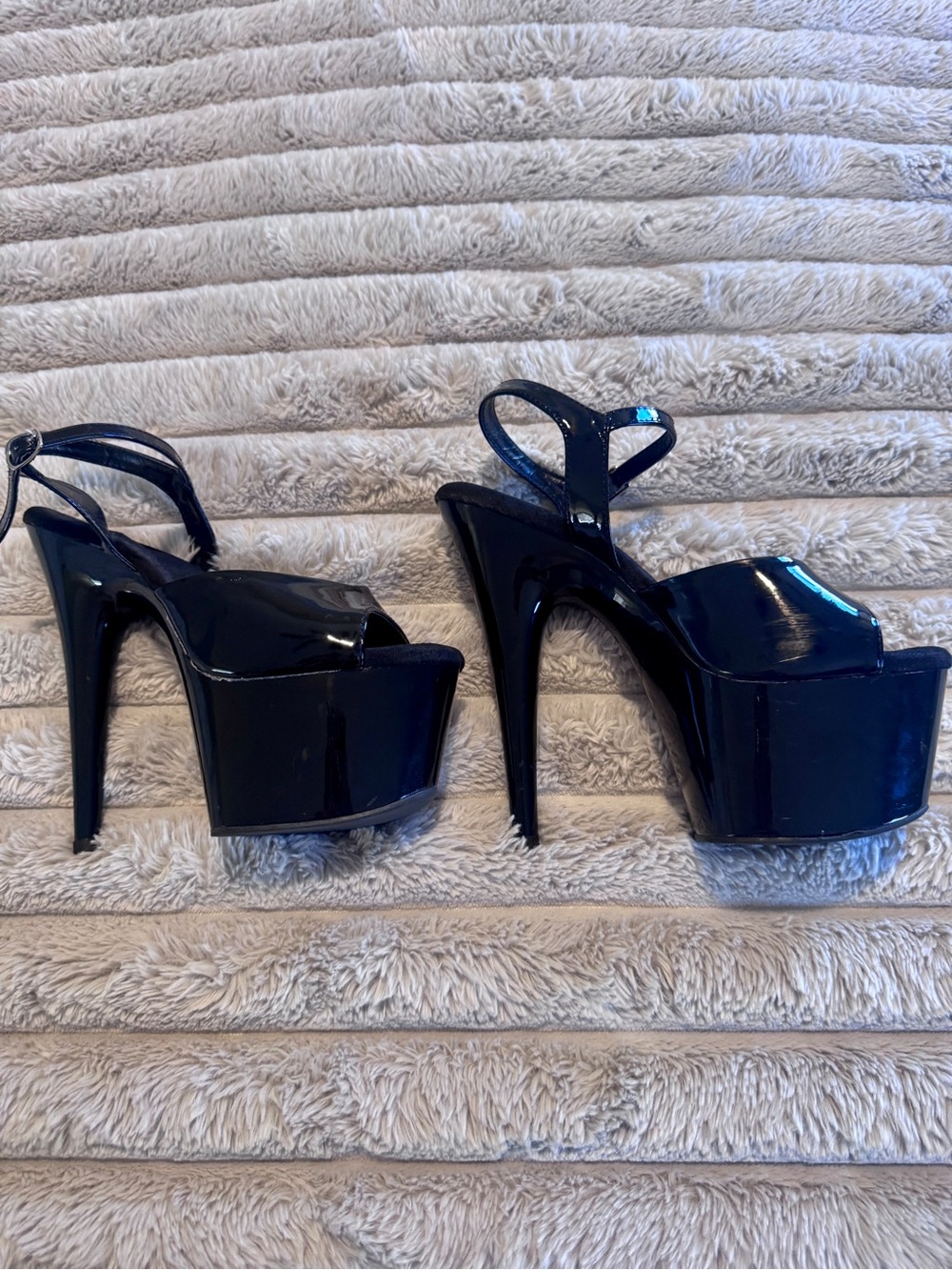 Black Pleaser Adore 709
Patent Platform Stiletto Sandals with Ankle Strap